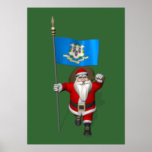 Santa Claus With Ensign Of Connecticut Poster (Voorkant)