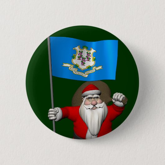 Santa Claus With Ensign Of Connecticut Ronde Button 5,7 Cm (Voorkant)