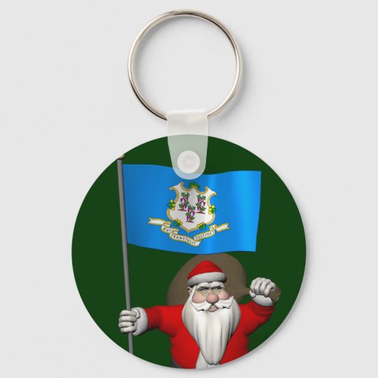 Santa Claus With Ensign Of Connecticut Sleutelhanger (Voorkant)