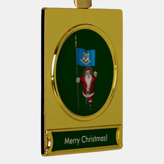 Santa Claus With Ensign Of Connecticut Verguld Banner Ornament (Rechts)