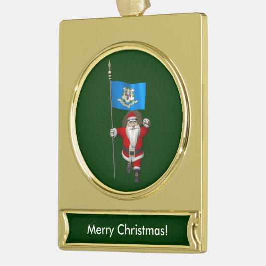 Santa Claus With Ensign Of Connecticut Verguld Banner Ornament (Links)
