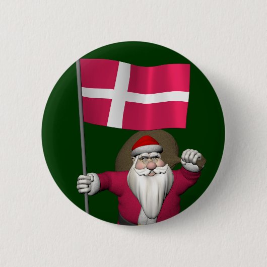 Santa Claus With Ensign Of Denmark Dannebrog Ronde Button 5,7 Cm (Voorkant)