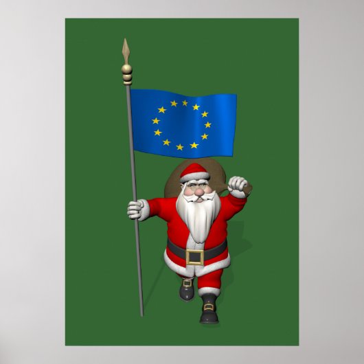 Santa Claus With Ensign Of European Union Poster (Voorkant)