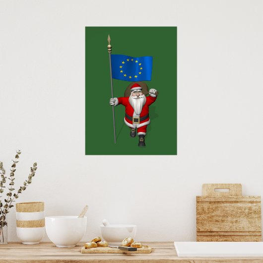 Santa Claus With Ensign Of European Union Poster (Keuken)