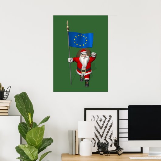 Santa Claus With Ensign Of European Union Poster (Thuiskantoor)