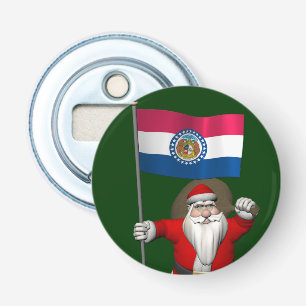 Santa Claus With Ensign Of Missouri Button Flesopener