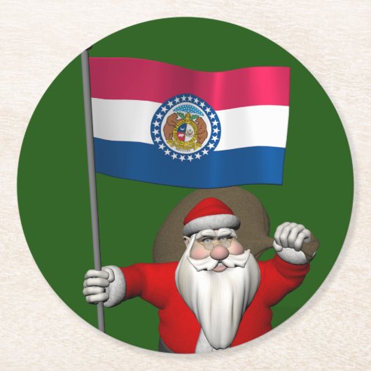 Santa Claus With Ensign Of Missouri Ronde Kartonnen Onderzetter (Voorkant)