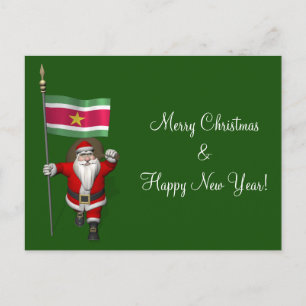 Santa Claus With Ensign Of Suriname Feestdagenkaart