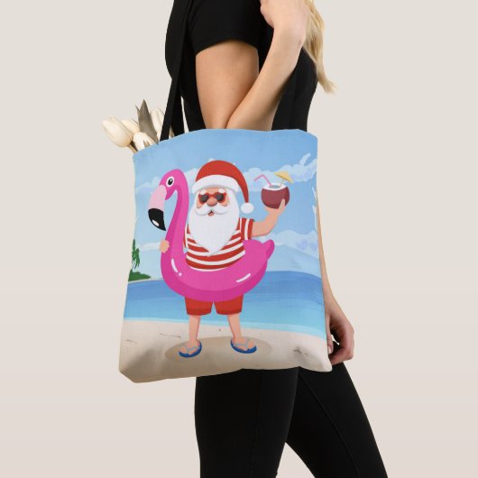 Santa Claus with flamingo inflatable ring Tote Bag (Dichtbij)