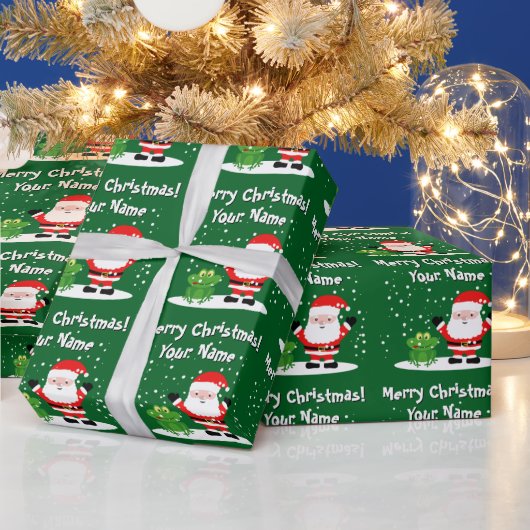 Santa Claus with frog cartoon fun kid's Christmas Cadeaupapier (Feestdagen)