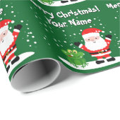 Santa Claus with frog cartoon fun kid's Christmas Cadeaupapier (Rol Hoek)