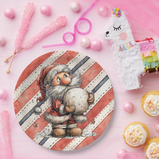 Santa Claus With Giant Snowball  Papieren Bordje (Feest)