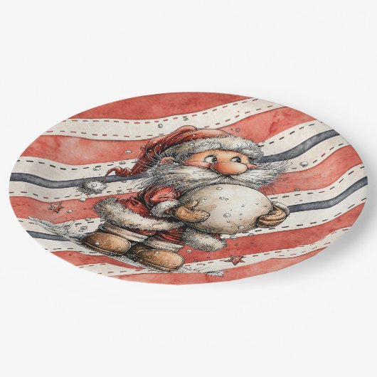 Santa Claus With Giant Snowball  Papieren Bordje (Gekanteld)