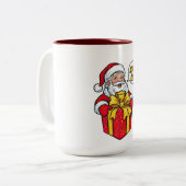 Santa Claus with Gift Box Christmas Tweekleurige Koffiemok (Voorkant links)