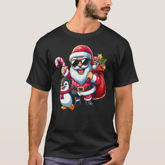 Santa Claus with Penguin Funny Christmas Boys Girl T-shirt (Voorkant)