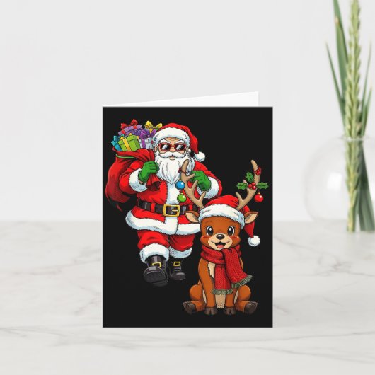 Santa Claus With Reindeer And Cool Christmas  Kaart (Voorkant)