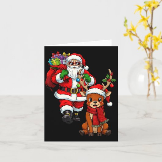 Santa Claus With Reindeer And Cool Christmas Kaart (Gele Bloem)