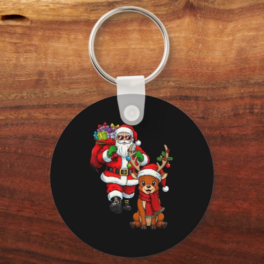 Santa Claus With Reindeer And Cool Christmas Sleutelhanger (Voorkant)