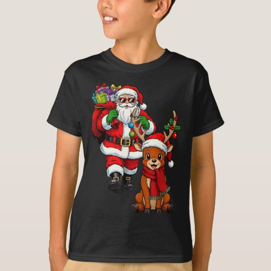Santa Claus With Reindeer And Cool Christmas  T-shirt (Voorkant)