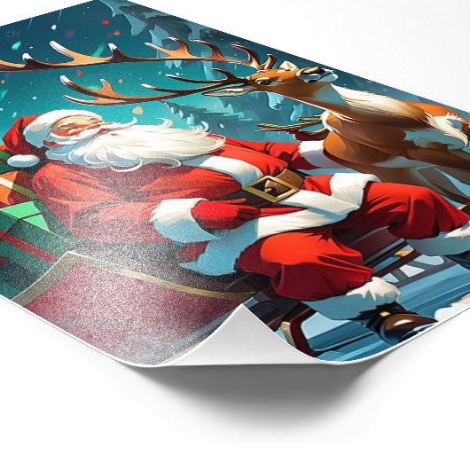 “Santa Claus with Reindeer ChristPhoto  Foto Afdruk (Hoek)