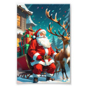 “Santa Claus with Reindeer ChristPhoto  Foto Afdruk (Voorkant)