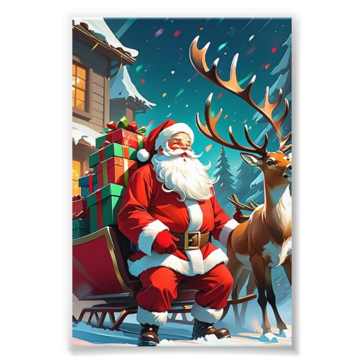 “Santa Claus with Reindeer ChristPhoto  Foto Afdruk (Voorkant)