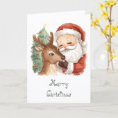 Santa Claus with reindeer & whimsical Christmas Kaart (Gele Bloem)