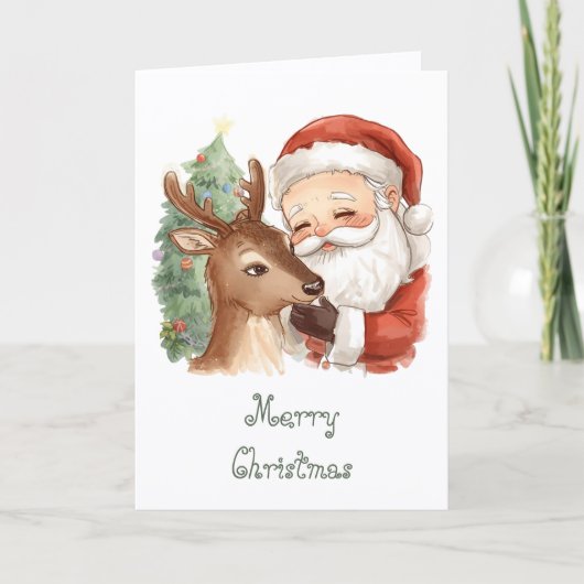 Santa Claus with reindeer & whimsical Christmas Kaart (Voorkant)