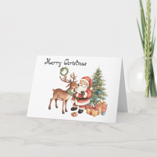 Santa Claus with reindeer whimsical Greeting Card Kaart (Voorkant)