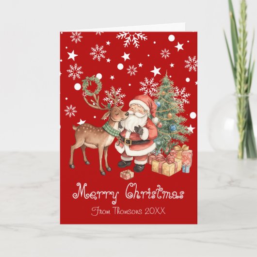 Santa Claus with reindeer whimsical Greeting Card Kaart (Voorkant)