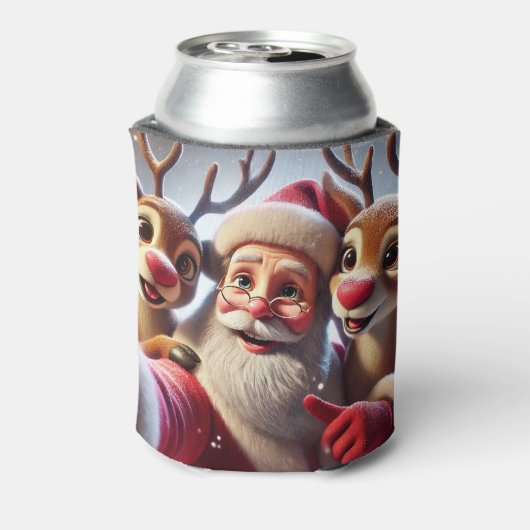 Santa Claus with Reindeers Celebrating Christmas Blikjeskoeler (Blikje Achterkant)