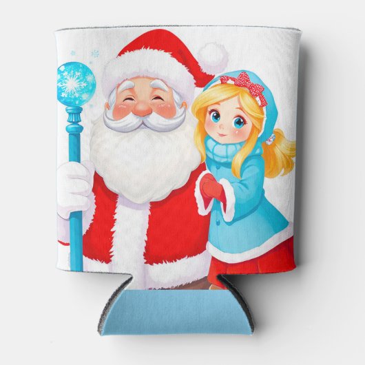 Santa Claus With Snow Maiden in Winter Attire Blikjeskoeler (Voorkant)