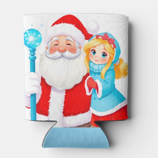 Santa Claus With Snow Maiden in Winter Attire Blikjeskoeler (Achterkant)