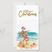 Santa Claus with Surf Board Christmas tropical  Feestdagenkaart (Voorkant)