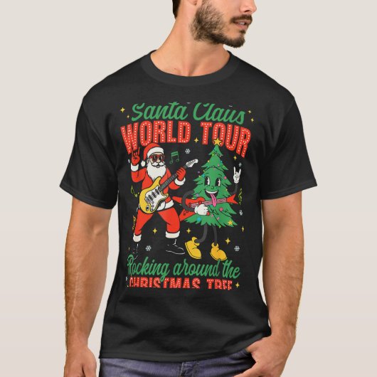 Santa Claus World Tour Rocking Around The Christma T-shirt (Voorkant)