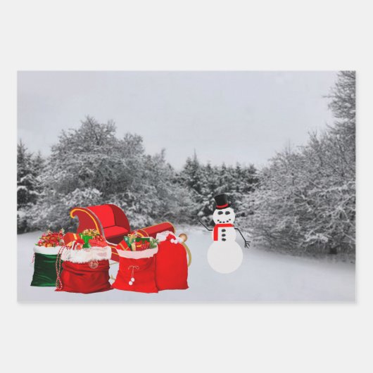 Santa Claus Wrapping Paper Flat Sheet Set van 3 (Voorkant 3)