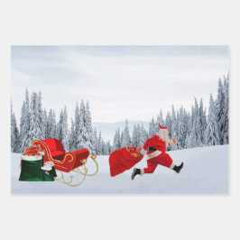 Santa Claus Wrapping Paper Flat Sheet Set van 3