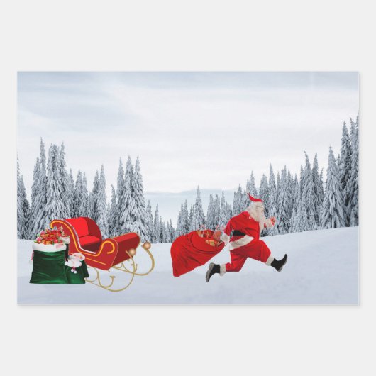 Santa Claus Wrapping Paper Flat Sheet Set van 3 (Voorkant)