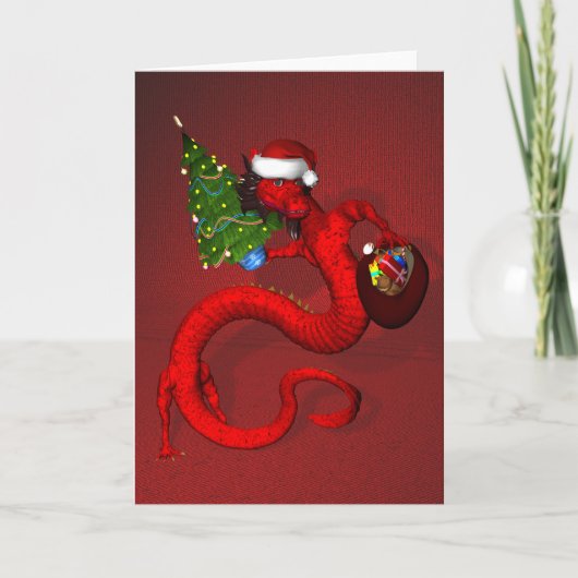 Santa Claus Xmas Dragon Feestdagen Kaart (Voorkant)