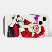 Santa-Claus zit op de bakstenen muur met wolken iPhone Hoesje (Achterkant horizontaal)