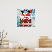 Santa Claus zit vast in schoorsteen Poster (Keuken)