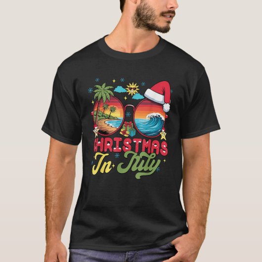 Santa Claus Zonnebril Strandkerst in juli Mannen T-shirt (Voorkant)