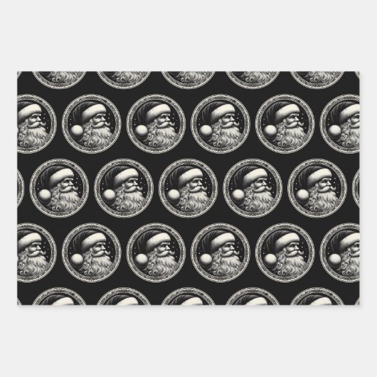 Santa Claus Zwart Inpakpapier Vel (Voorkant 3)
