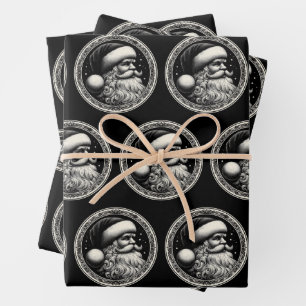 Santa Claus Zwart  Inpakpapier Vel