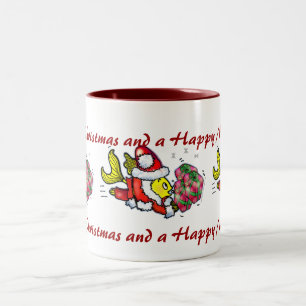Santa Clause Fish - grappige kerstcadeautjes carto Tweekleurige Koffiemok