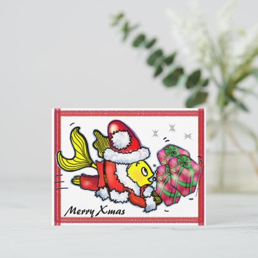 Santa Clause Fish - grappige leuke Christmas Post  Feestdagenkaart (Staand voorkant)
