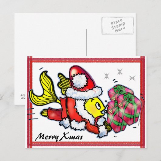 Santa Clause Fish - grappige leuke Christmas Post Feestdagenkaart (Voorkant / Achterkant)