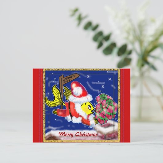 Santa Clause Fish - grappige leuke kerststrips Feestdagenkaart (Staand voorkant)