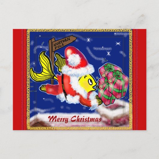 Santa Clause Fish - grappige leuke kerststrips Feestdagenkaart (Voorkant)