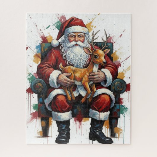 Santa Clause Holding Baby Reindeer Legpuzzel (Verticaal)